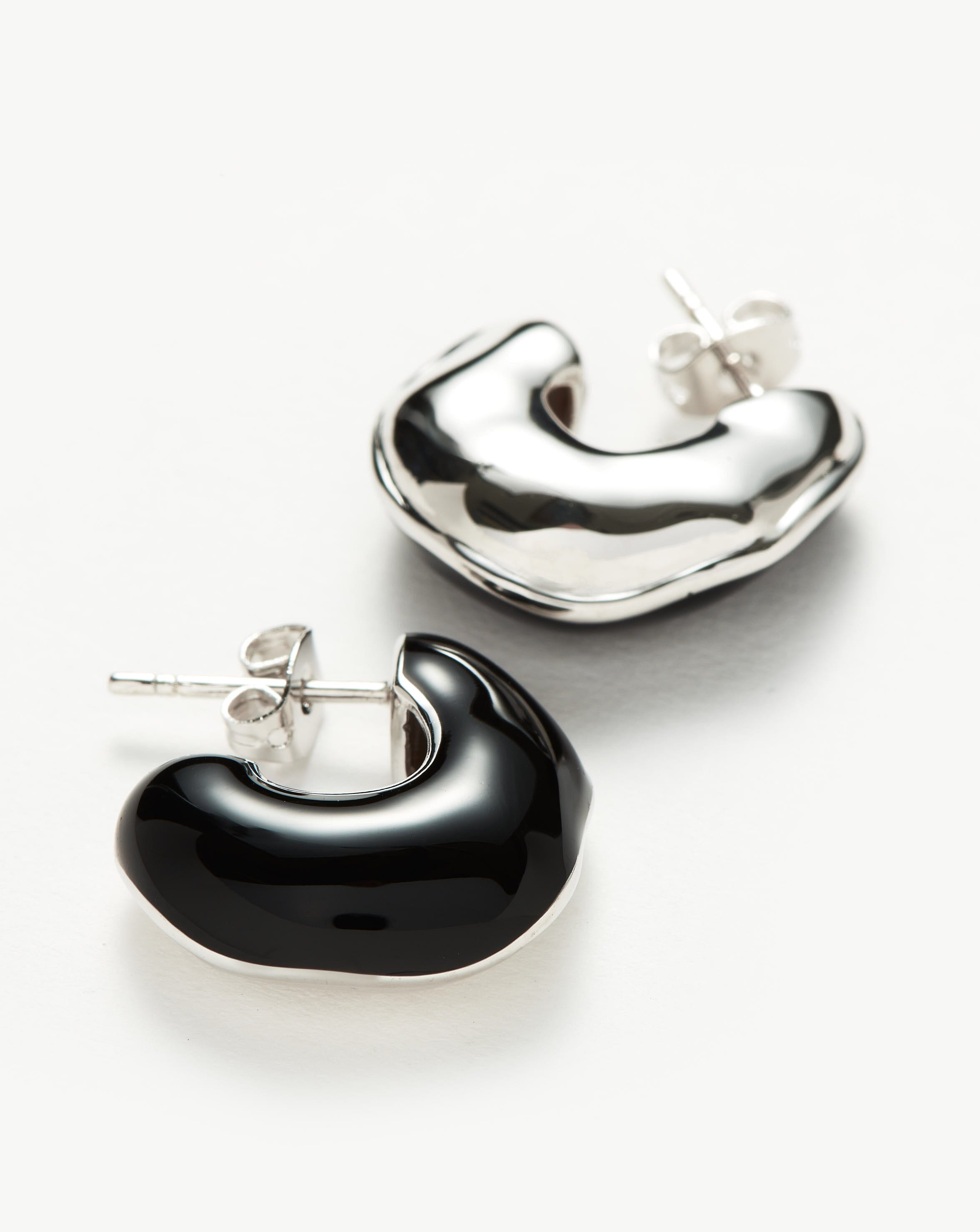Squiggle Two Tone Enamel Chubby Hoop Earrings | Silver Plated/Black Earrings Missoma 