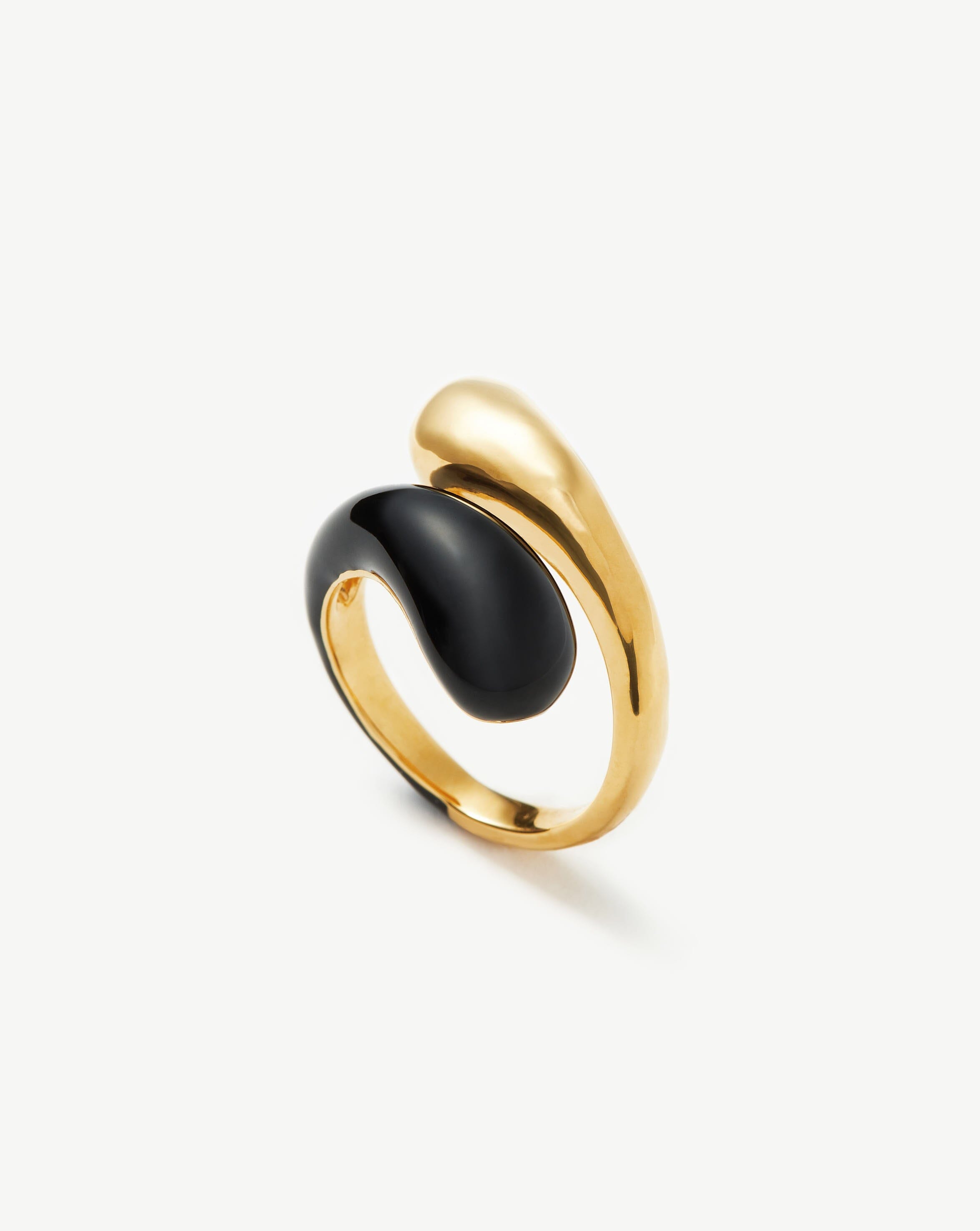 Squiggle Two Tone Enamel Crossover Ring | 18ct Gold Plated Vermeil/Black Rings Missoma 