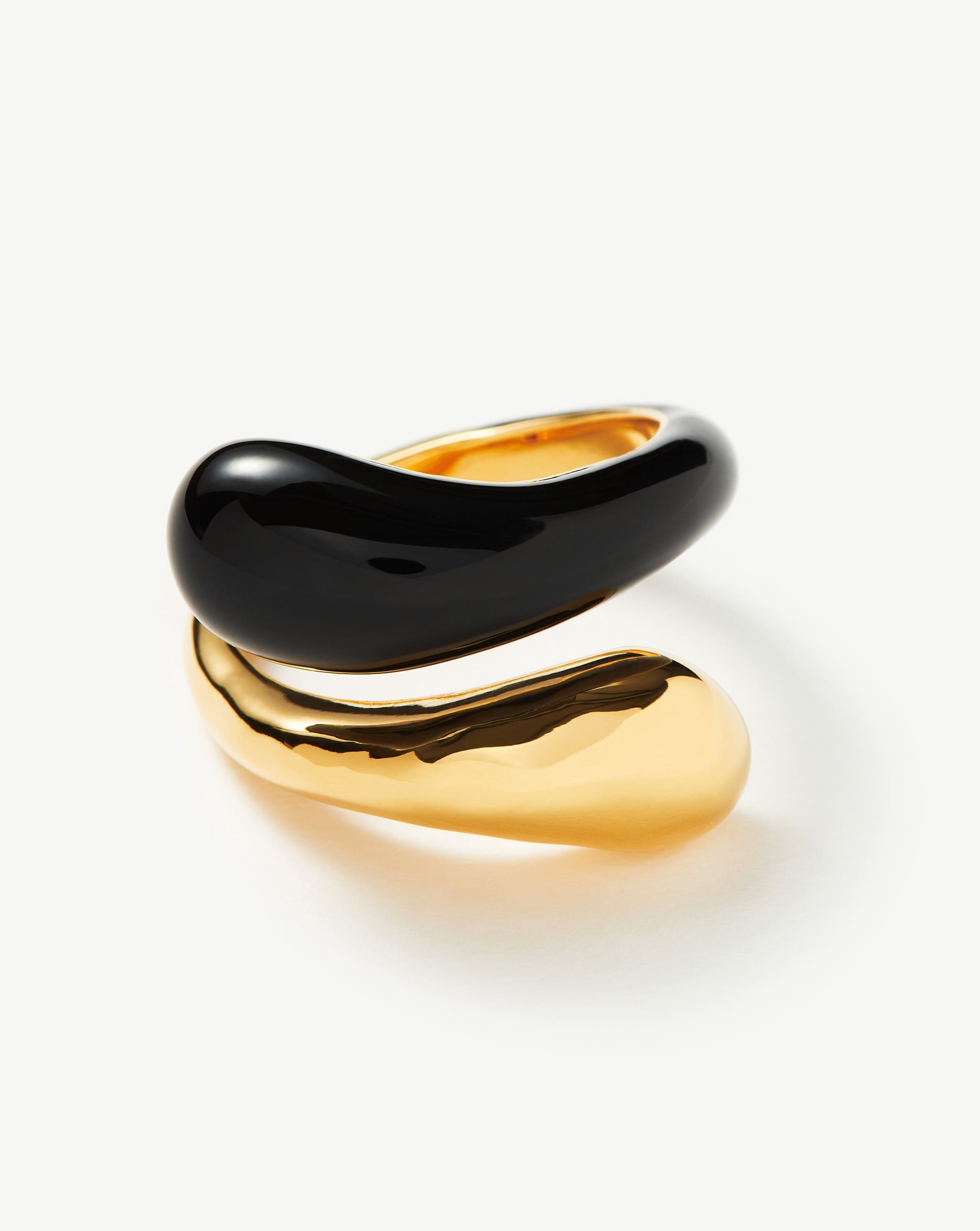 Squiggle Two Tone Enamel Crossover Ring | 18ct Gold Plated Vermeil/Black Rings Missoma 
