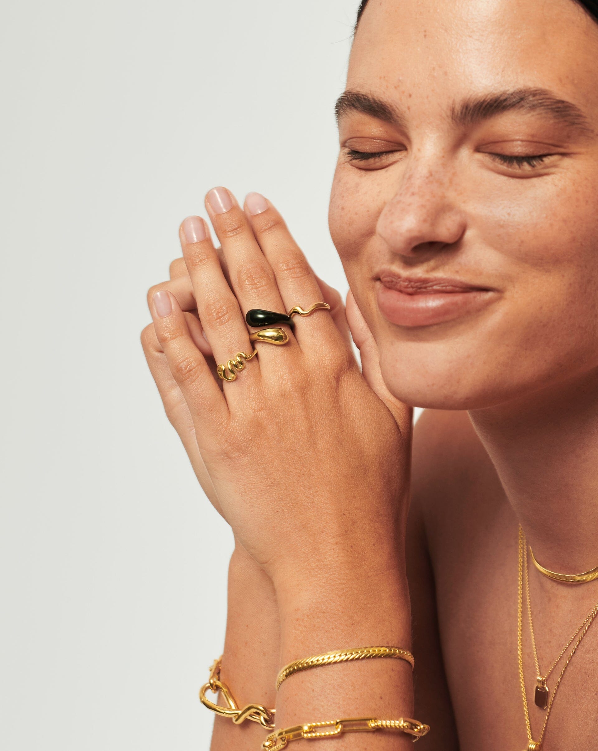 Squiggle Two Tone Enamel Crossover Ring | 18ct Gold Plated Vermeil/Black Rings Missoma 