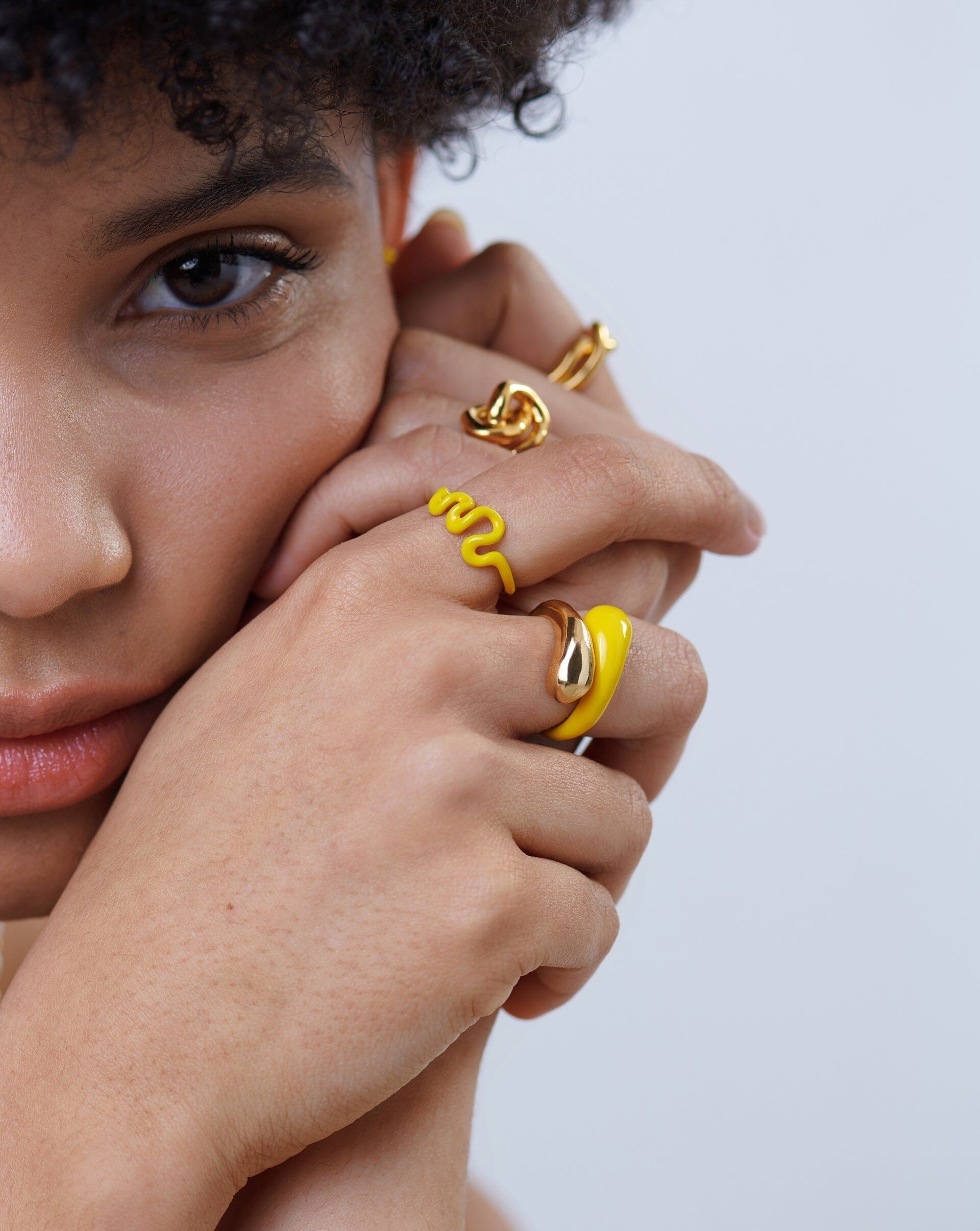 Squiggle Two Tone Enamel Crossover Ring | 18ct Gold Plated Vermeil/Lemon Yellow Rings Missoma 