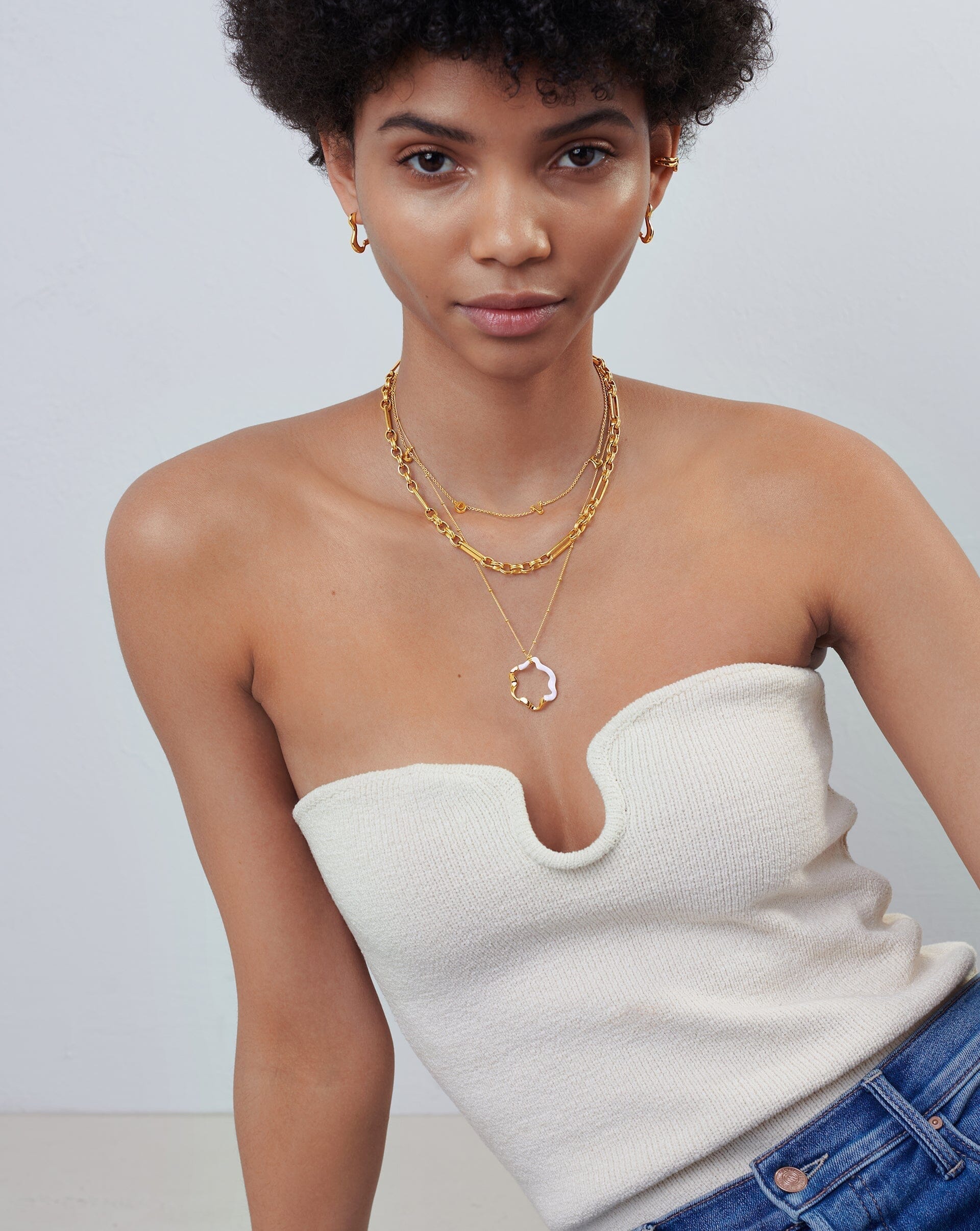 Squiggle Two Tone Enamel Pendant Necklace | 18ct Gold Plated Vermeil/Bright White Necklaces Missoma 