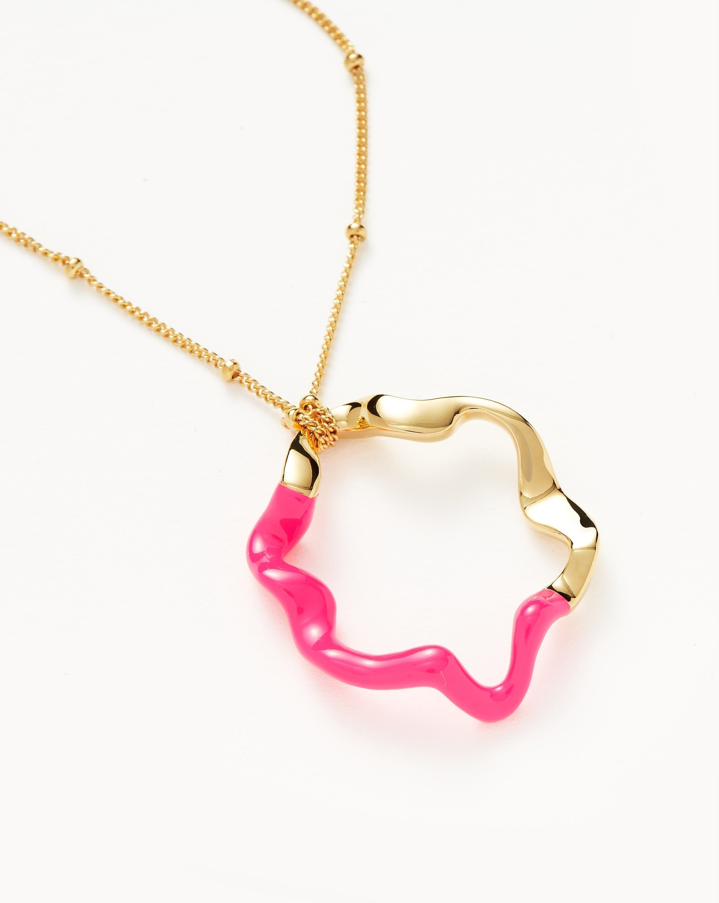 Squiggle Two Tone Enamel Pendant Necklace | 18ct Gold Plated Vermeil/Hot Pink Necklaces Missoma 