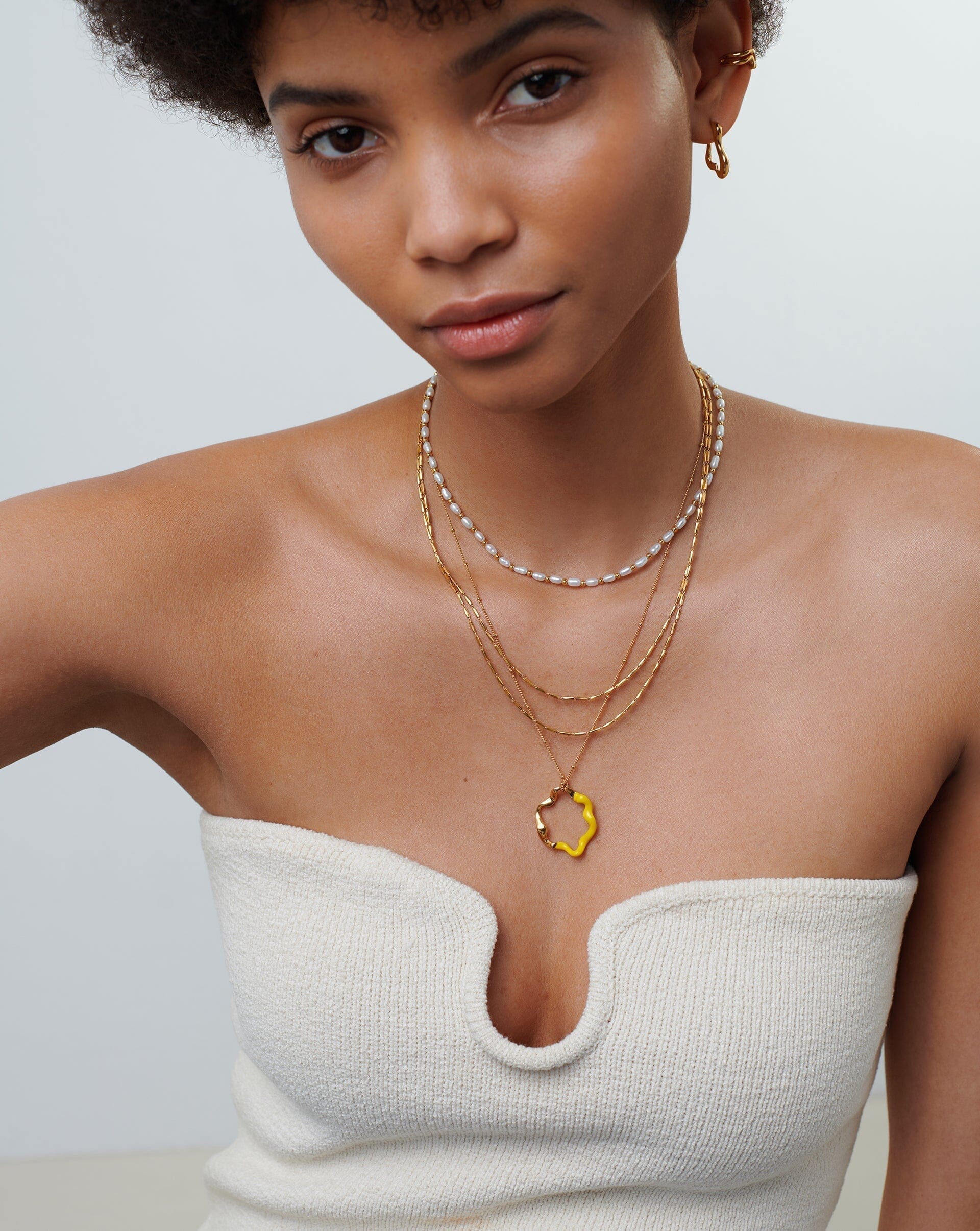 Squiggle Two Tone Enamel Pendant Necklace | 18ct Gold Plated Vermeil/Lemon Yellow Necklaces Missoma 