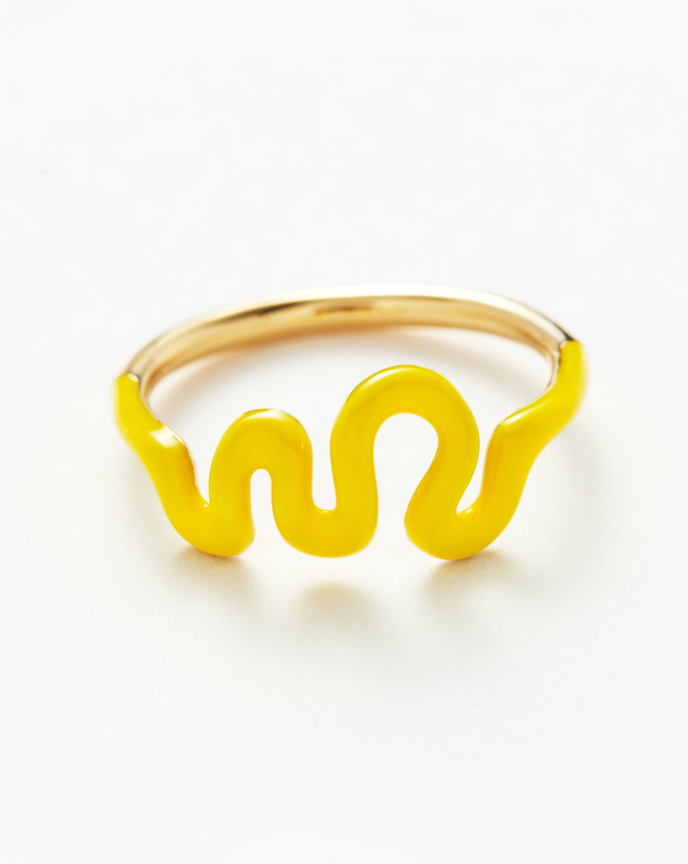 Squiggle Wavy Enamel Stacking Ring | 18ct Gold Plated Vermeil/Lemon Yellow Rings Missoma 