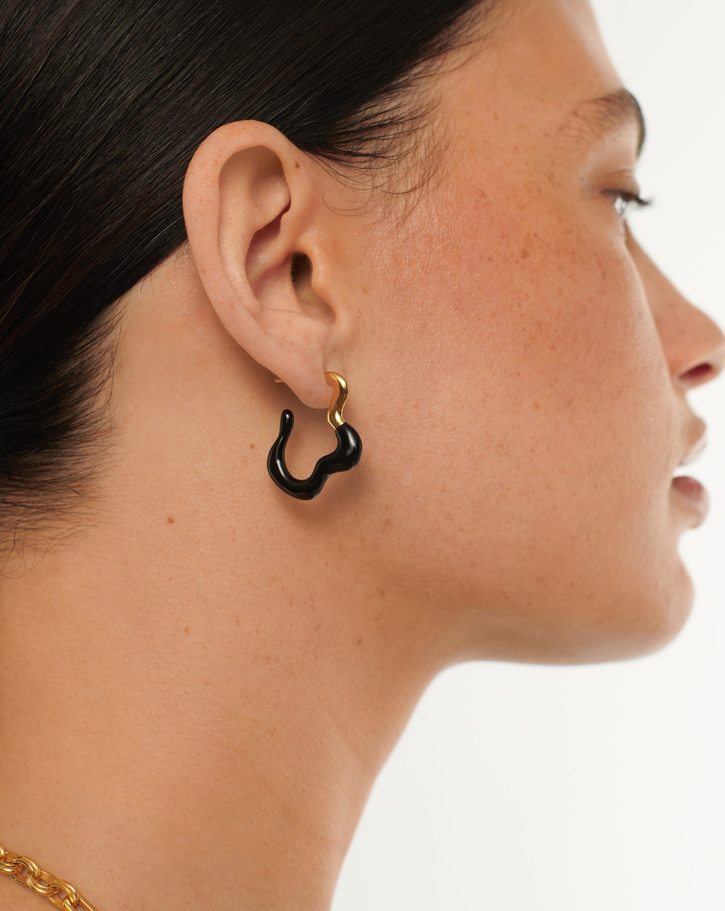 Squiggle Wavy Two Tone Enamel Hoop Earrings | 18ct Gold Plated/Black Earrings Missoma 