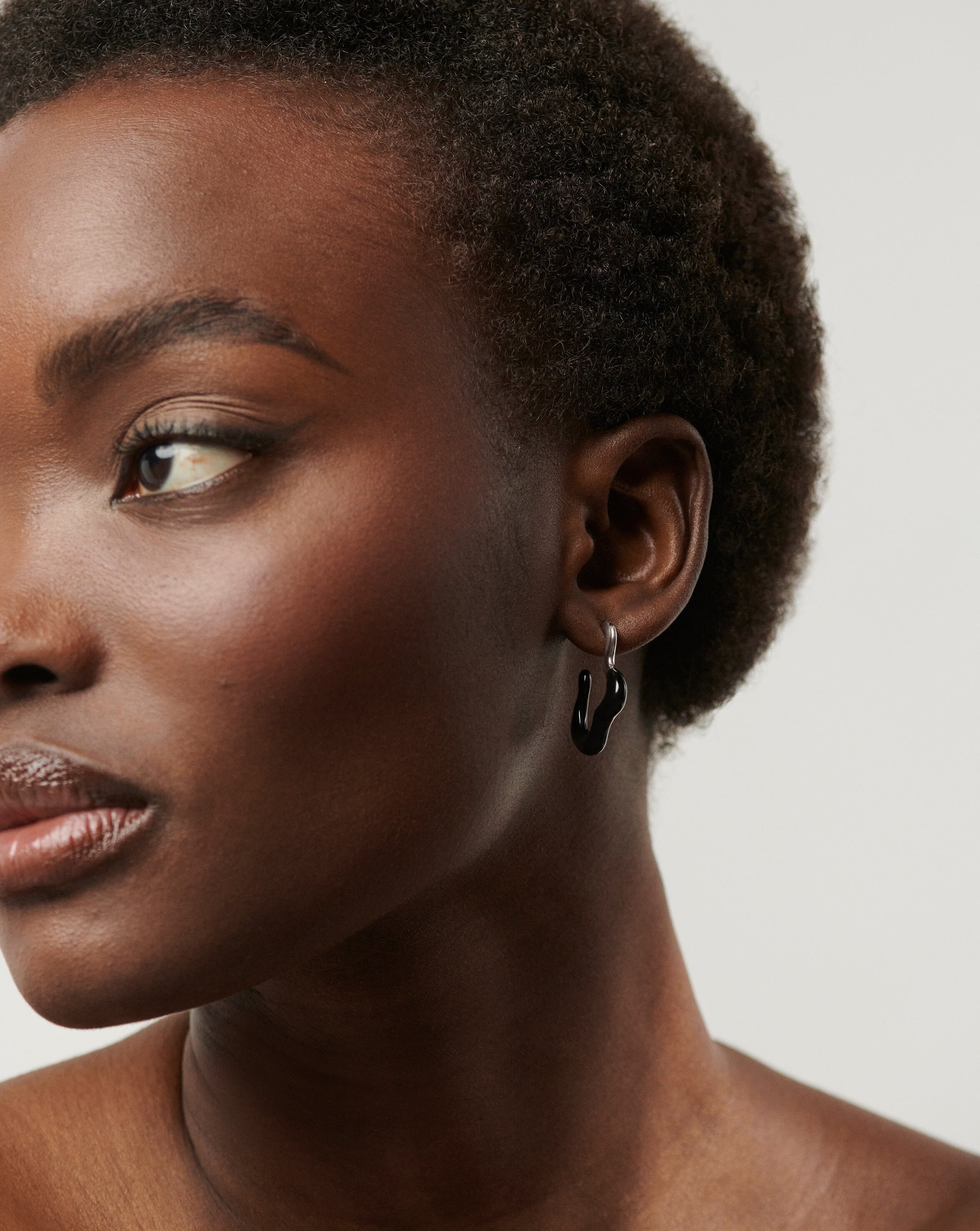 Squiggle Wavy Two Tone Enamel Hoop Earrings | Silver Plated/Black Earrings Missoma 