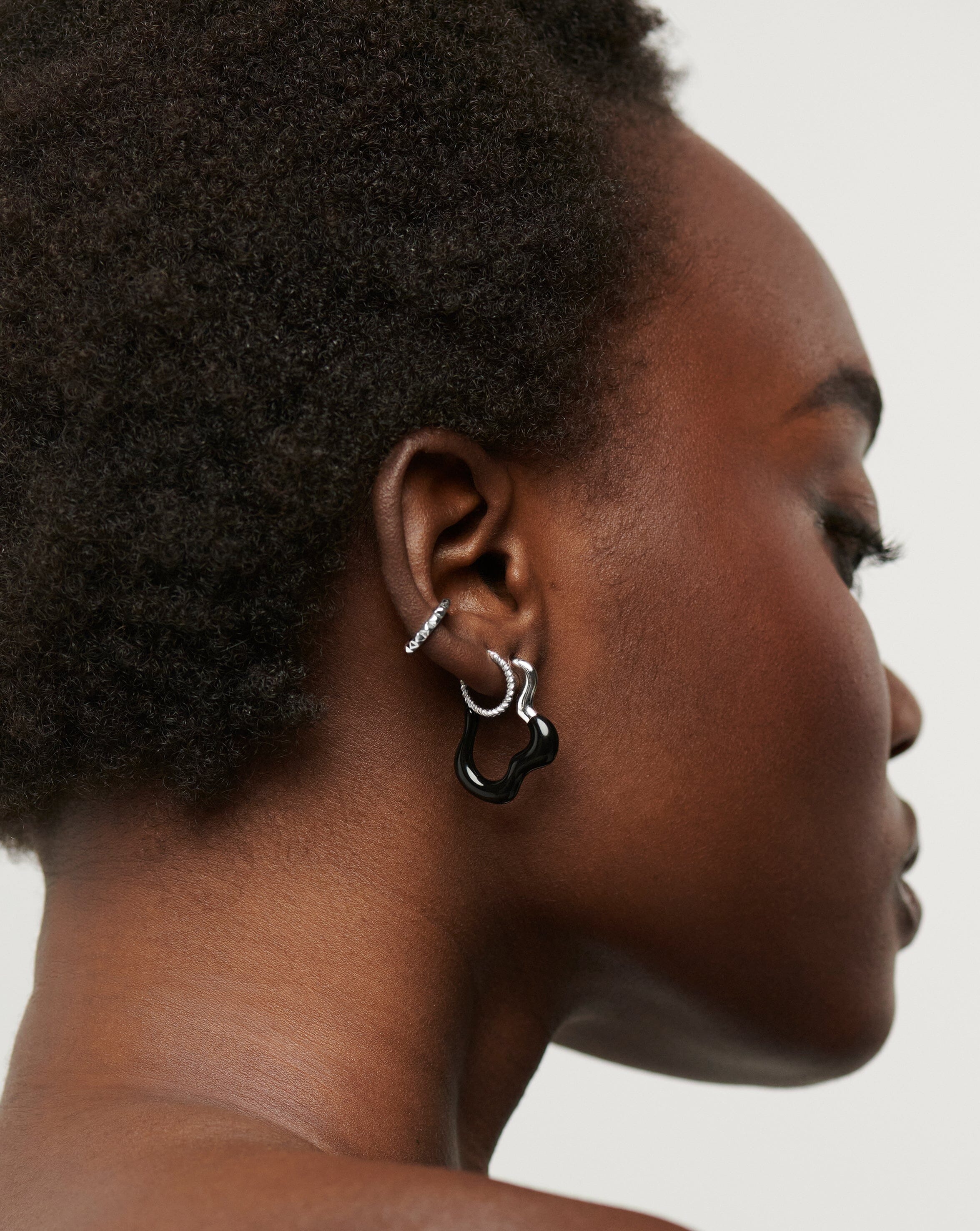 Squiggle Wavy Two Tone Enamel Hoop Earrings | Silver Plated/Black Earrings Missoma 
