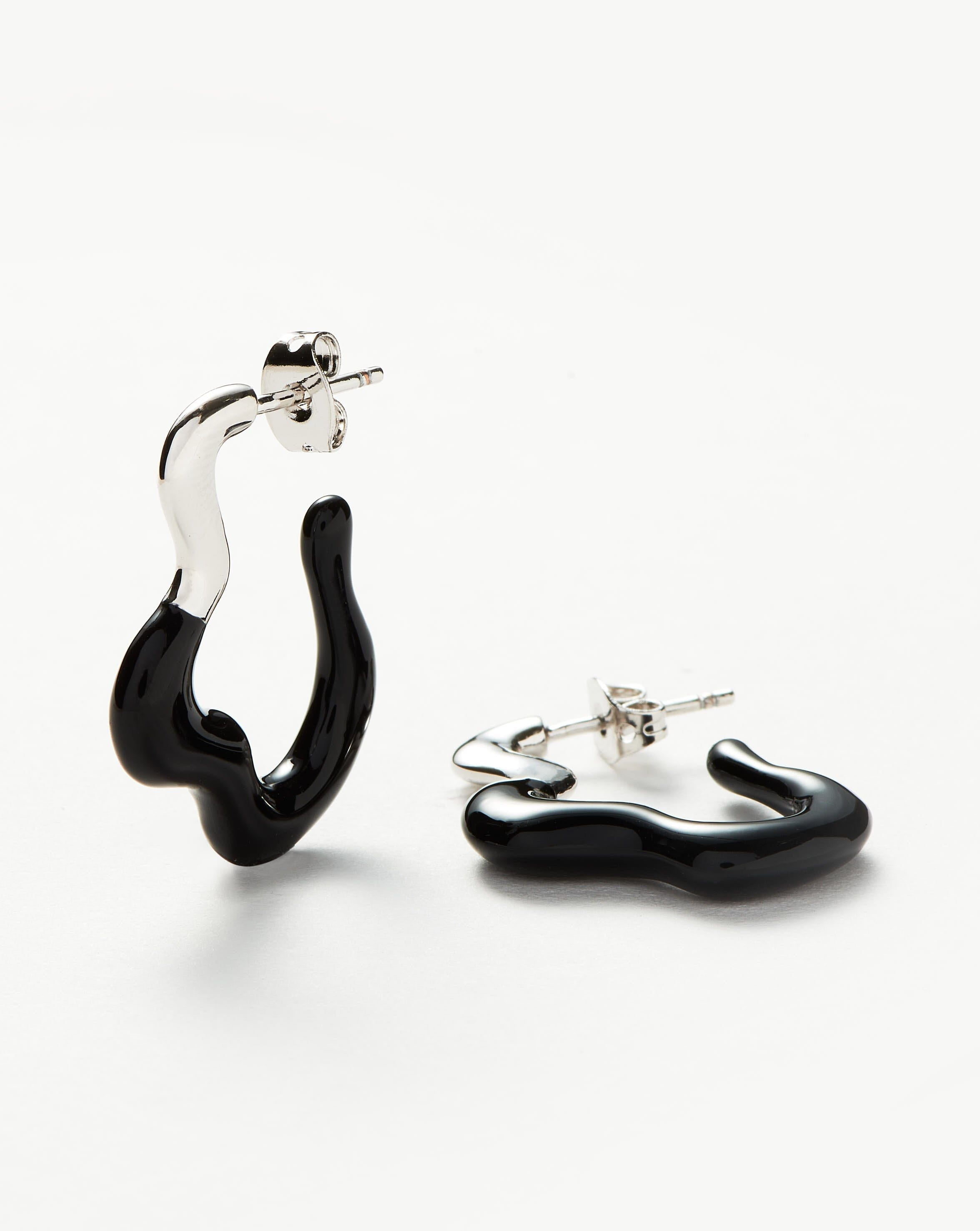 Squiggle Wavy Two Tone Enamel Hoop Earrings | Silver Plated/Black Earrings Missoma Silver Plated/Black 